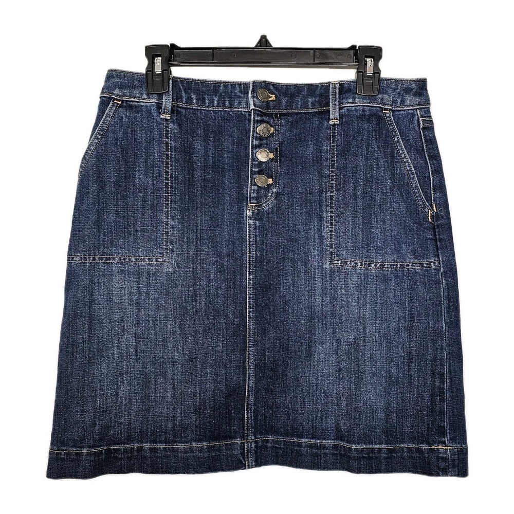 Talbots‎ Denim Skirt Womens 10 Dark Wash Button Fly Mini A-Line Pockets EUC